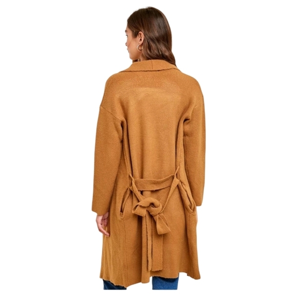 Women's Draped Wide Lapel Cardigan Sweater with Pockets by In Loom S/M - Picture 5 of 11